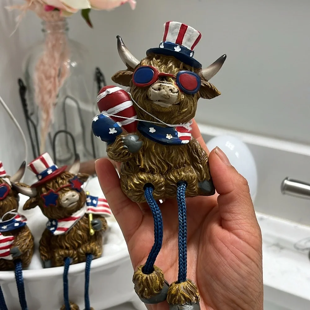 Patriotic Highland Cow Figurines
